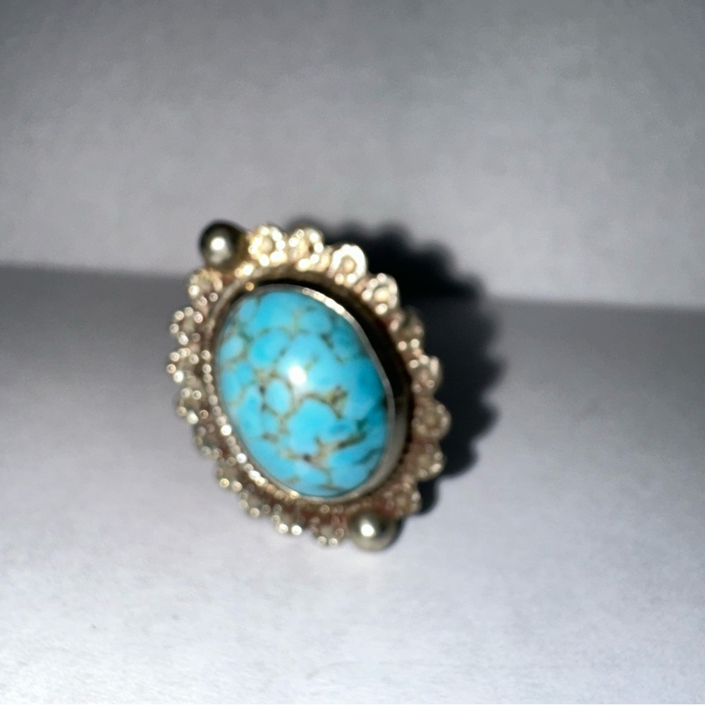 Turquoise and Gold Floral Ring
